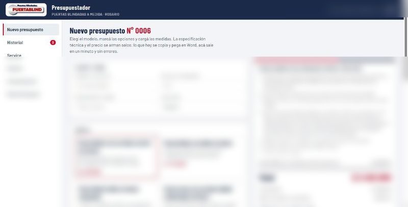 Pantalla de Presupuestador + base de clientes